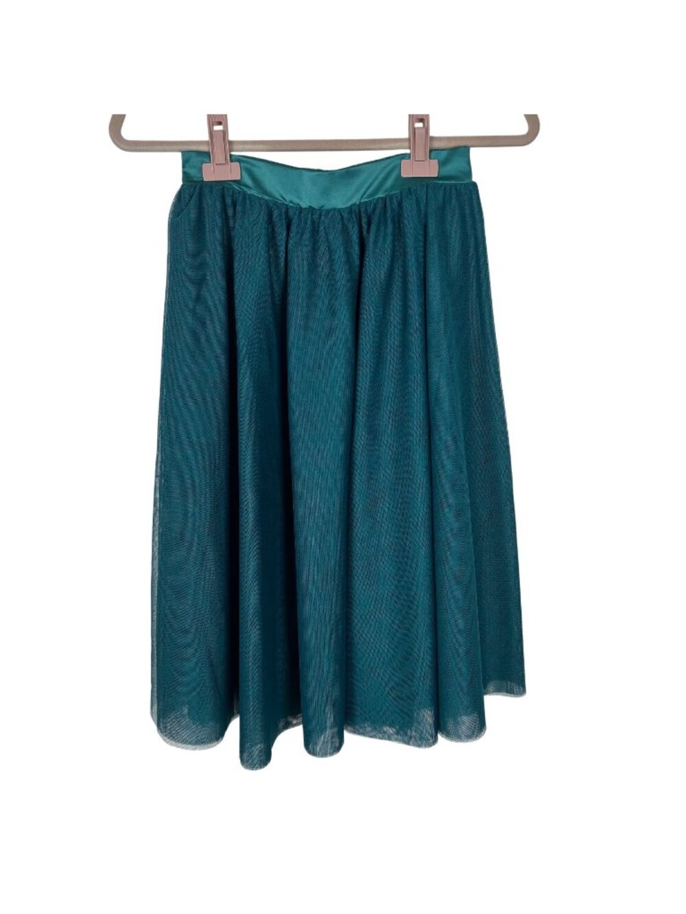 ✨3/$30 Modcloth S Teal Midi Skirt With Tulle Mesh Overlay Fairycore Artsy